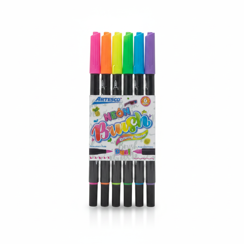 PLUMONES PUNTA PINCEL BRUSH NEON X 6 ARTESCO