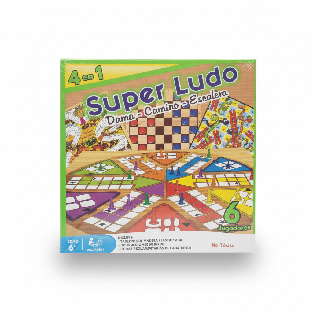 SUPER LUDO 4 EN 1 PARA 6 PERSONAS