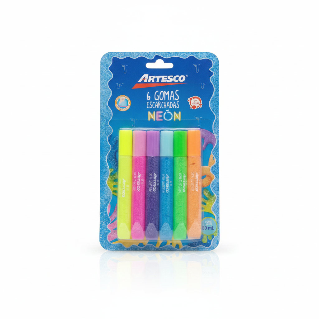 GOMA ESCARCHADA BLISTER X 6 NEON ARTESCO