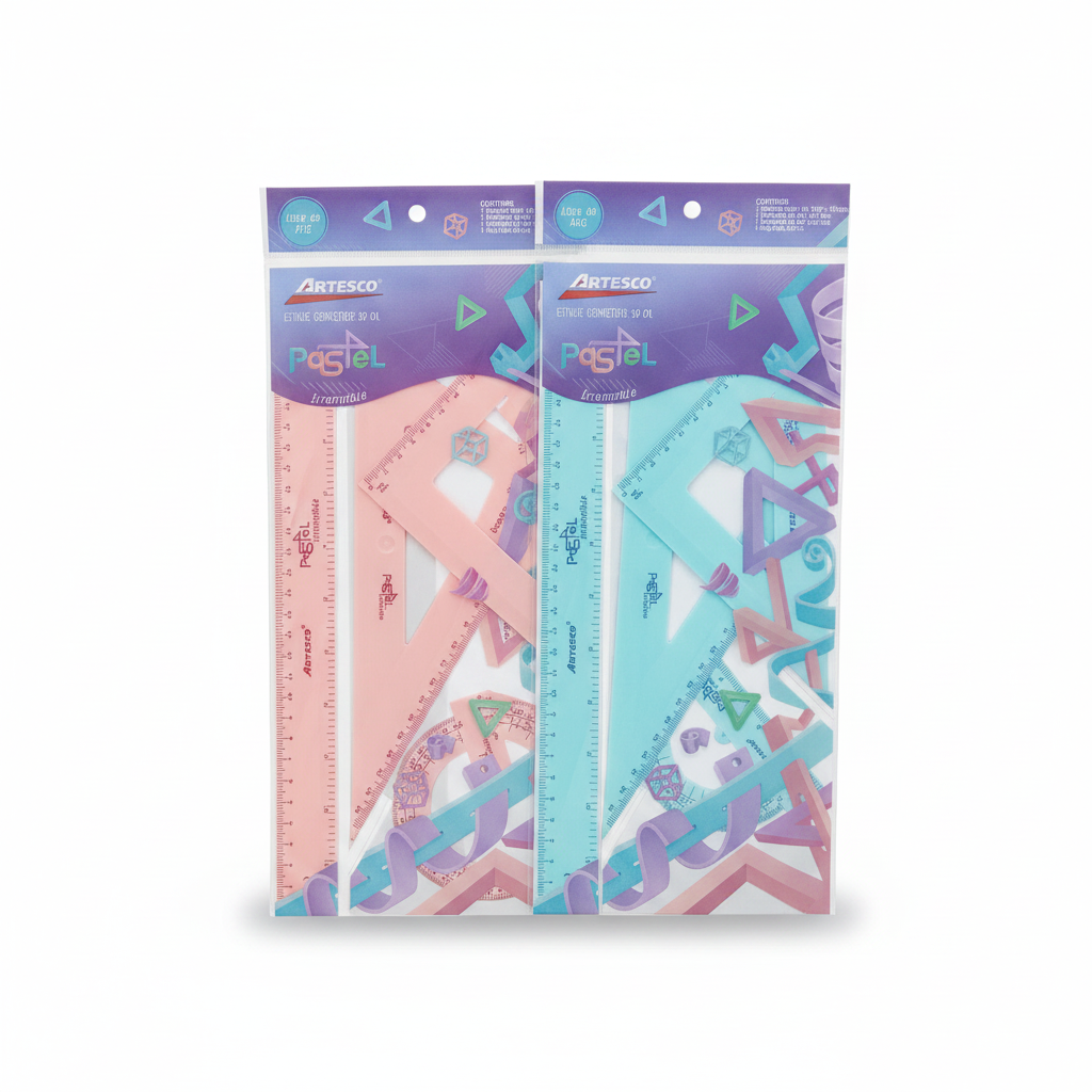 ESTUCHE GEOMETRICO 30CM IRROMPIBLE PASTEL