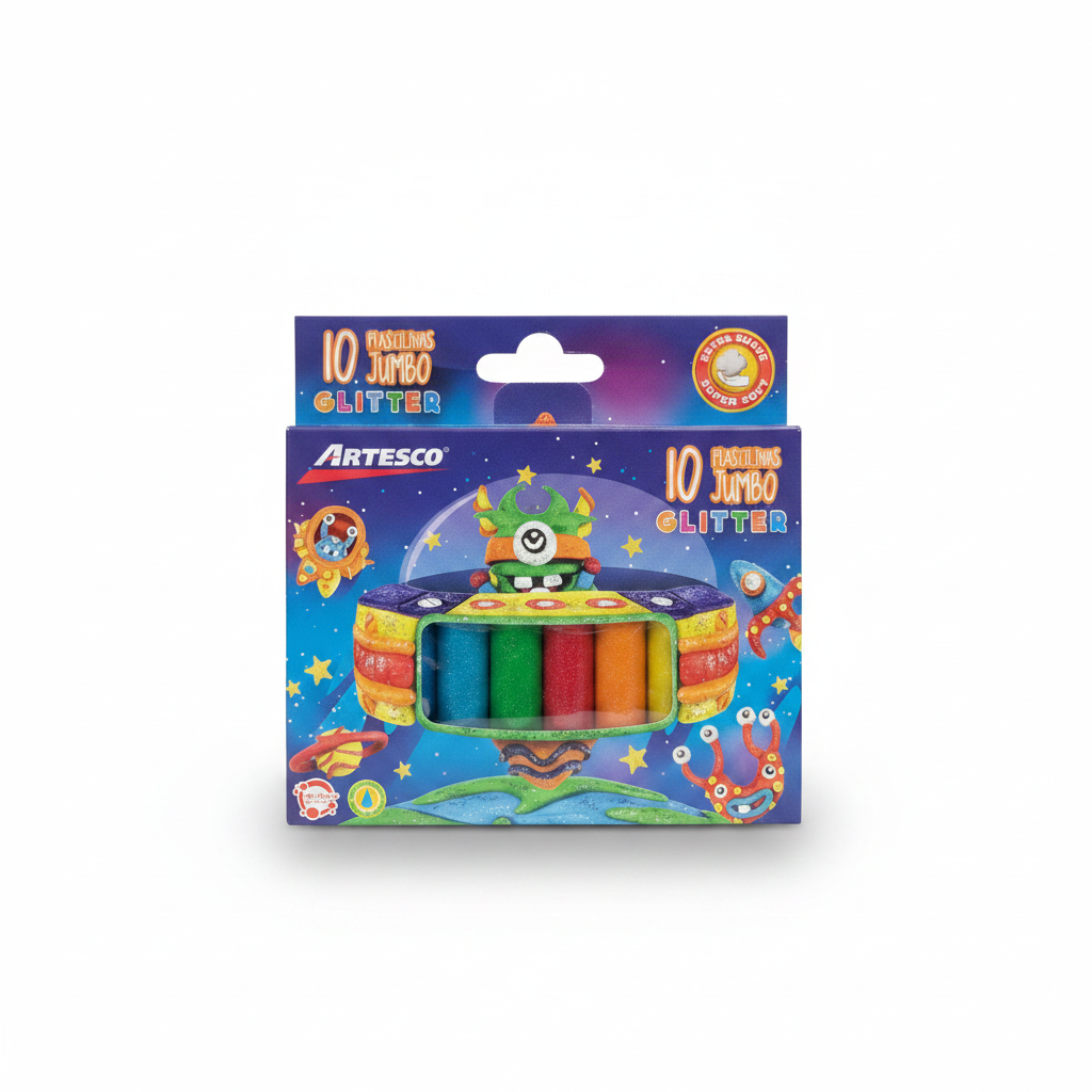 PLASTILINA JUMBO GLITTER X10